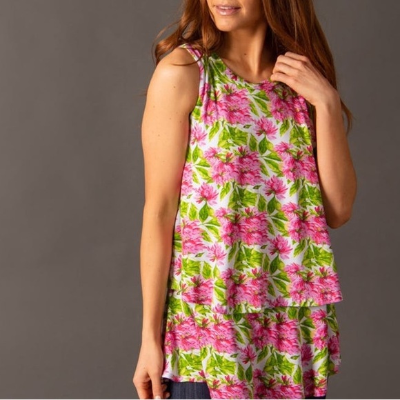 Agnes & Dora Tiered Tunic Breezy Floral Mini Dress Sleeveless Sz M - Picture 2 of 14